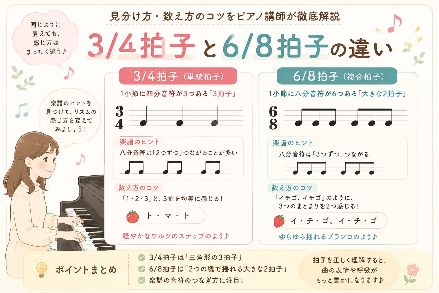 ♯230 【3/4拍子と6/8拍子の違い】見分け方・数え方のコツをピアノ講師が徹底解説