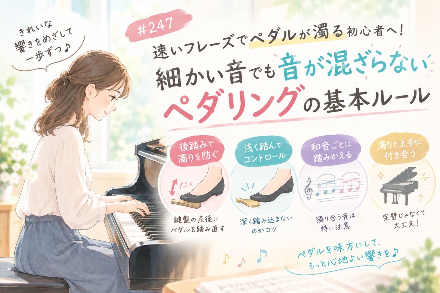 ♯247　速いフレーズでペダルが濁る初心者へ！細かい音でも音が混ざらないペダリングの基本ルール